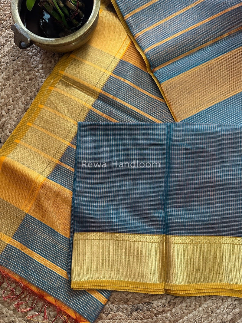 Exclusive Maheshwari Teal Green Tissue Silk Saree ZTS084