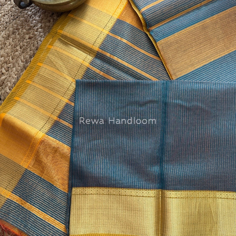 Exclusive Maheshwari Teal Green Tissue Silk Saree ZTS084