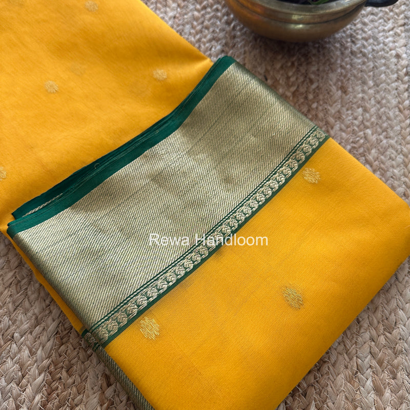 Mango Yellow Chanderi Katan Silk Nakshi Border Saree CKS02