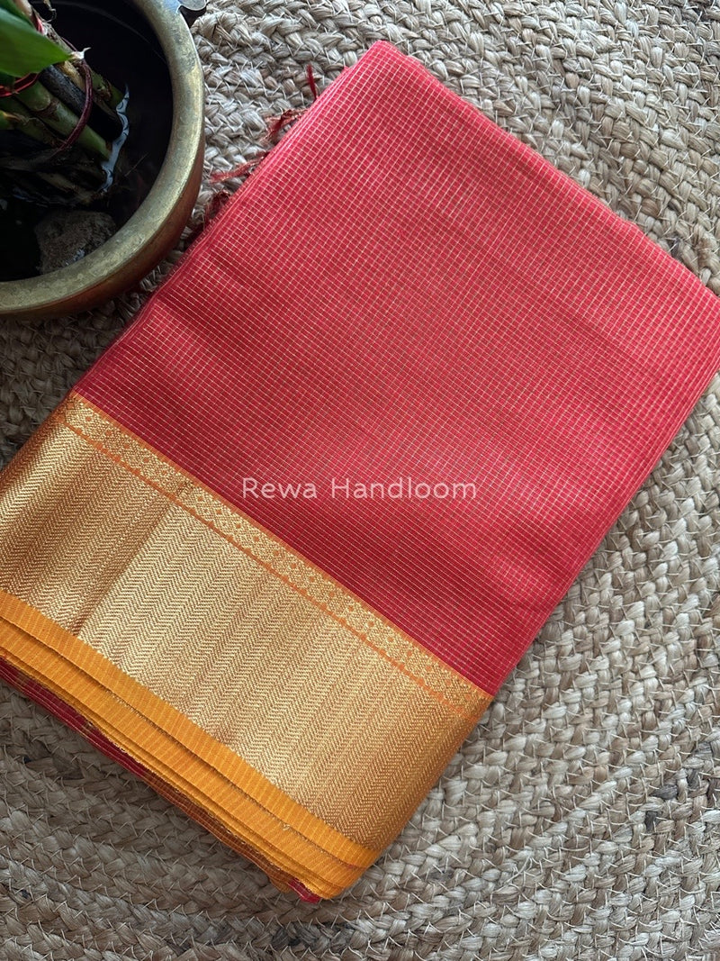 Exclusive Maheshwari Fuchsia Red Tissue Silk Saree ZTS082