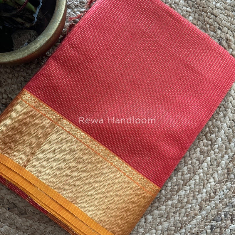 Exclusive Maheshwari Fuchsia Red Tissue Silk Saree ZTS082