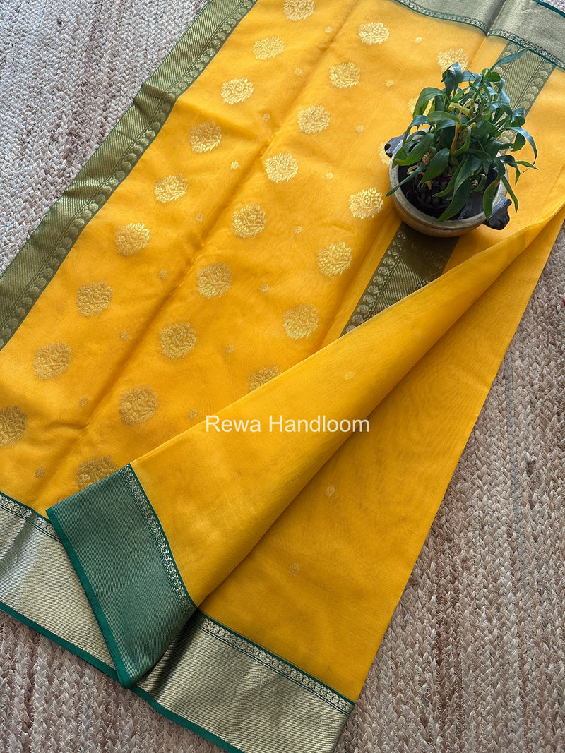 Mango Yellow Chanderi Katan Silk Nakshi Border Saree CKS02