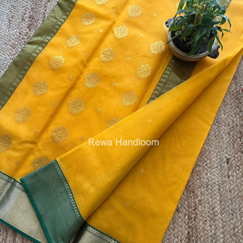 Mango Yellow Chanderi Katan Silk Nakshi Border Saree CKS02