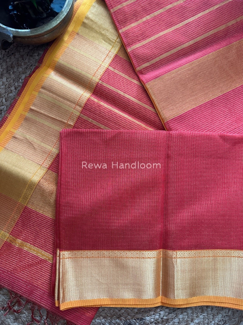 Exclusive Maheshwari Fuchsia Red Tissue Silk Saree ZTS082
