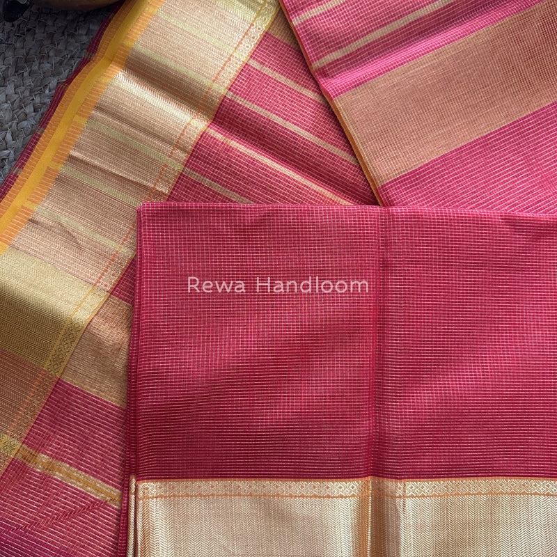 Exclusive Maheshwari Fuchsia Red Tissue Silk Saree ZTS082