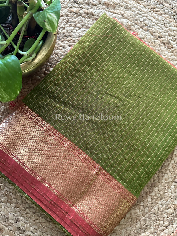 Maheshwari Green Zari Checks Saree ZCHX0025