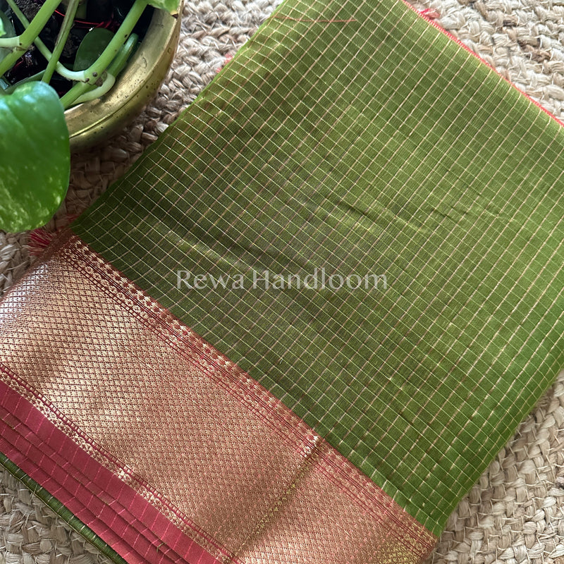 Maheshwari Green Zari Checks Saree ZCHX0025