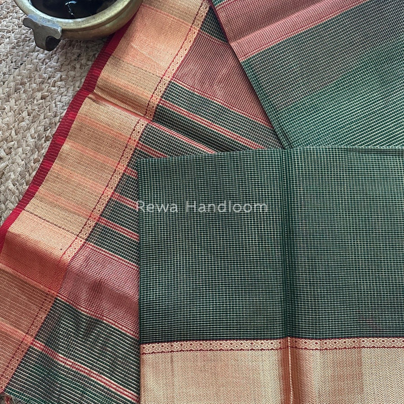 Exclusive Maheshwari Chutney Green Tissue Silk Saree ZTS083