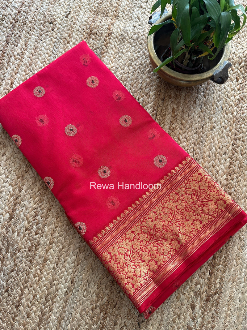 Red Chanderi Katan Silk Nakshi Border Saree KSS06