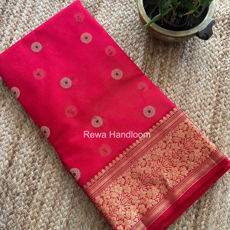 Red Chanderi Katan Silk Nakshi Border Saree KSS06