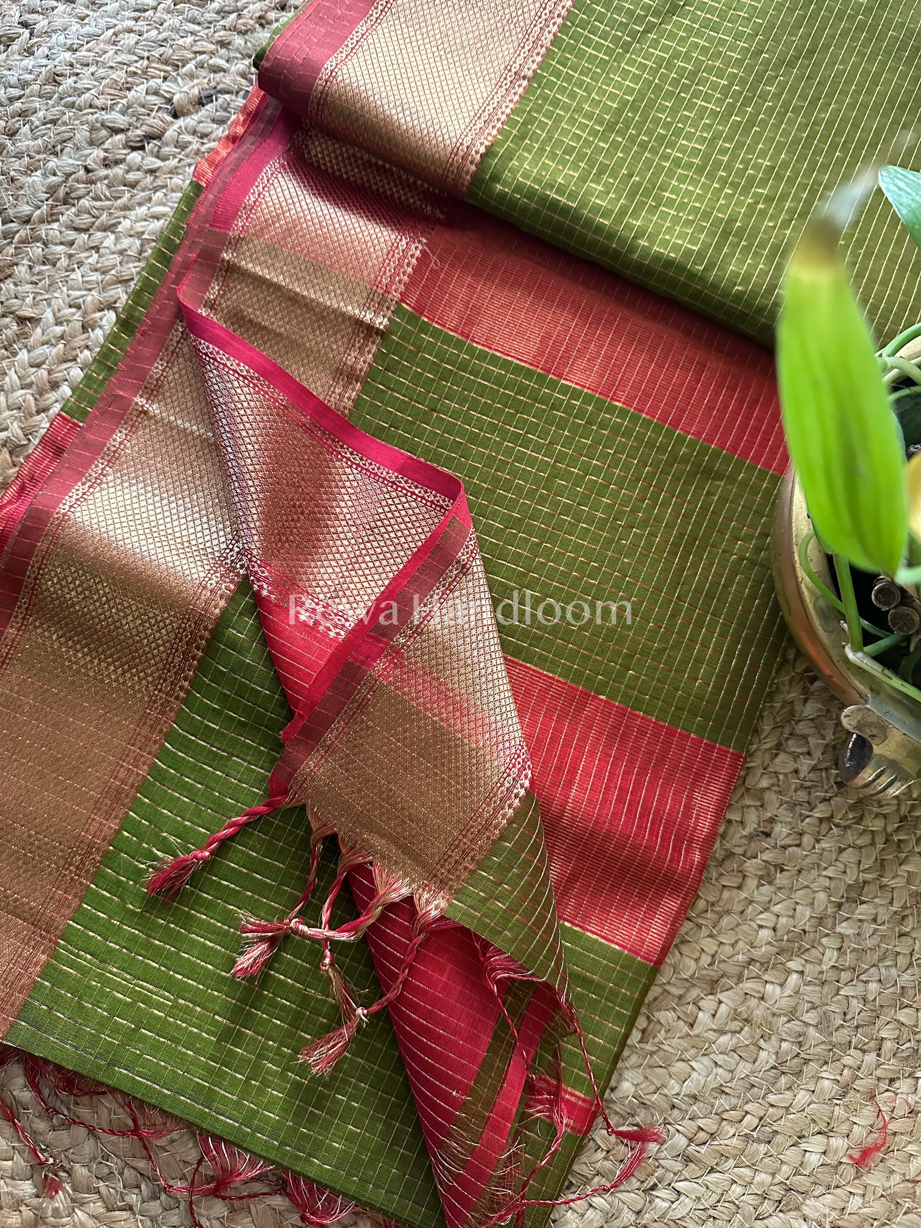 Maheshwari Green Zari Checkered Sarees-ZCHX025