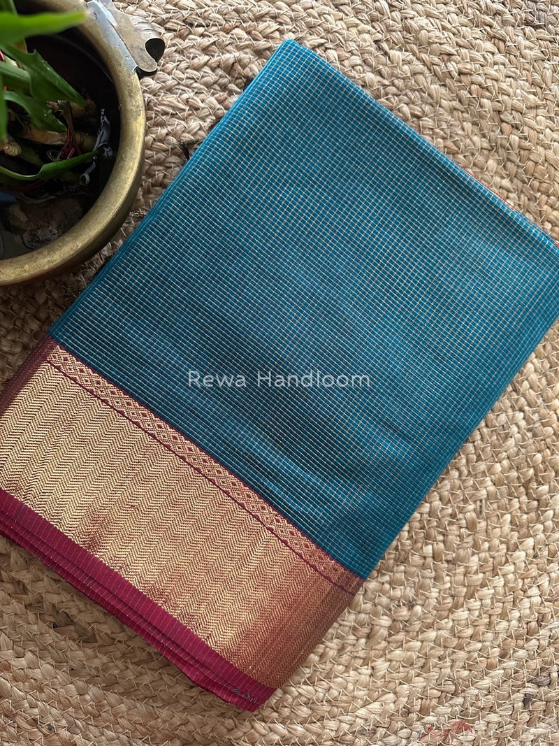 Exclusive Maheshwari Teal Blue Tissue Silk Saree ZTS085