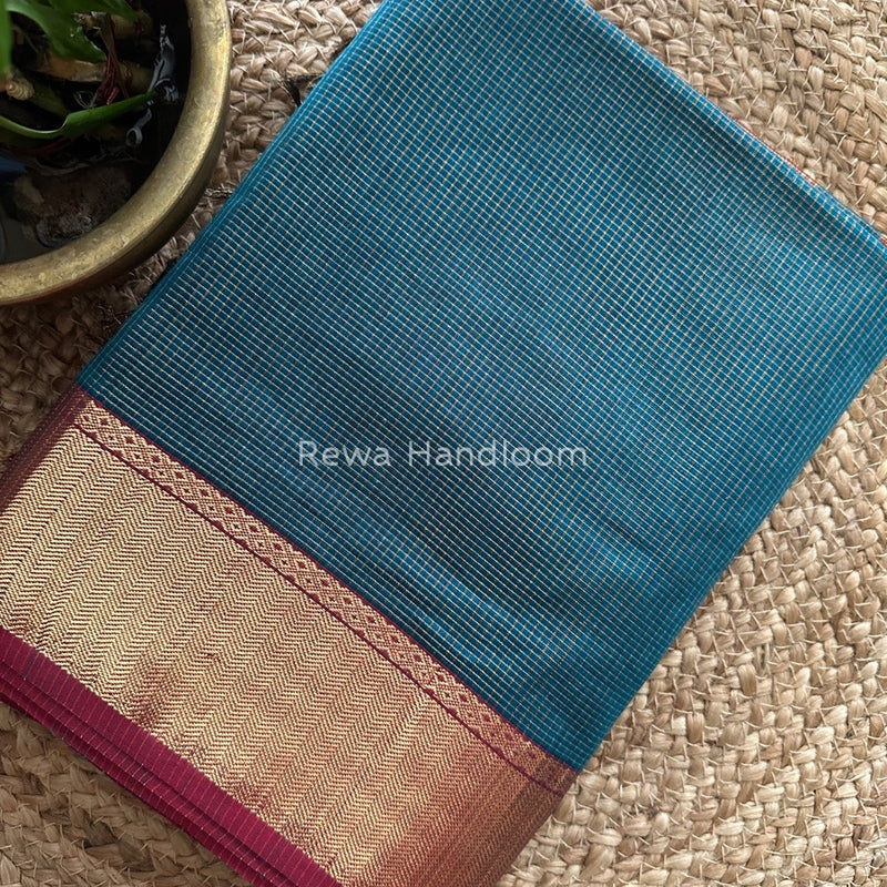 Exclusive Maheshwari Teal Blue Tissue Silk Saree ZTS085