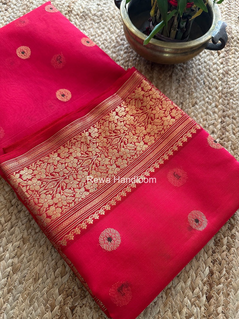 Red Chanderi Katan Silk Nakshi Border Saree KSS06