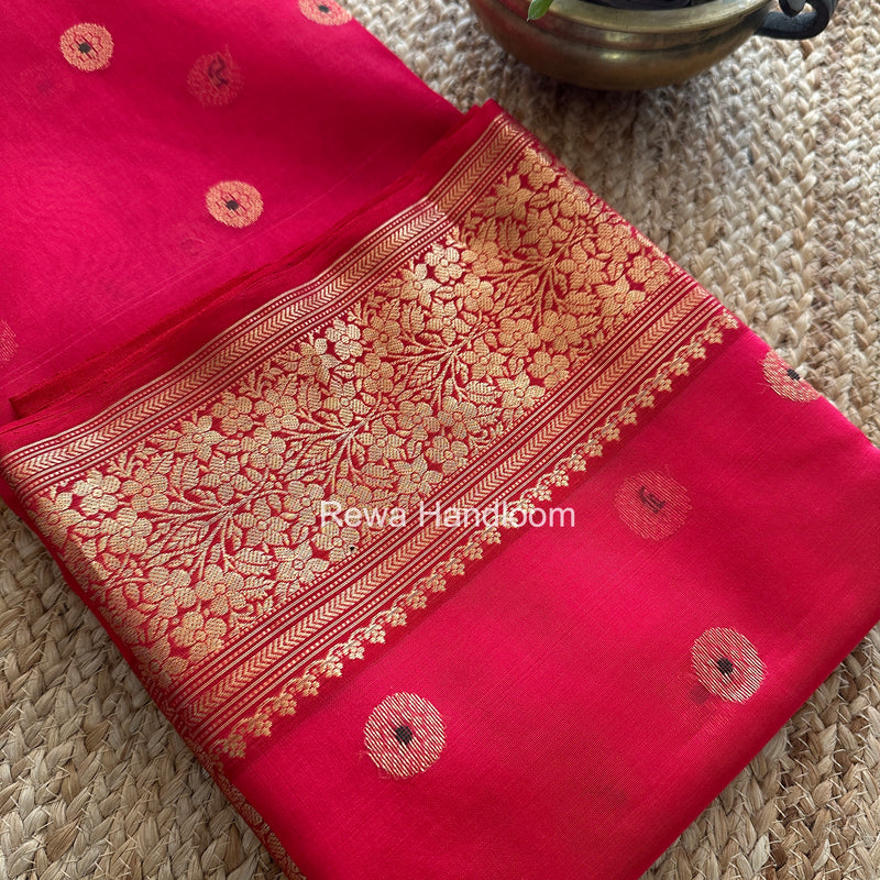 Red Chanderi Katan Silk Nakshi Border Saree KSS06