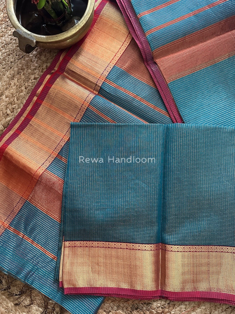 Exclusive Maheshwari Teal Blue Tissue Silk Saree ZTS085