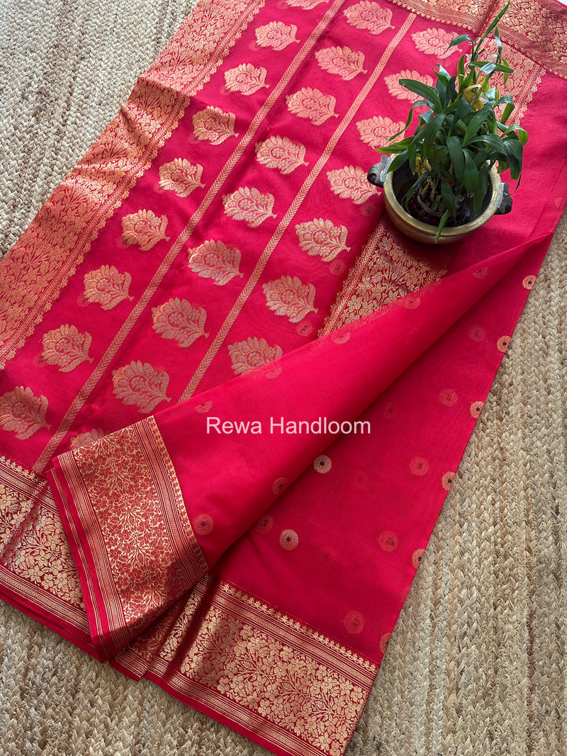 Red Chanderi Katan Silk Nakshi Border Saree KSS06