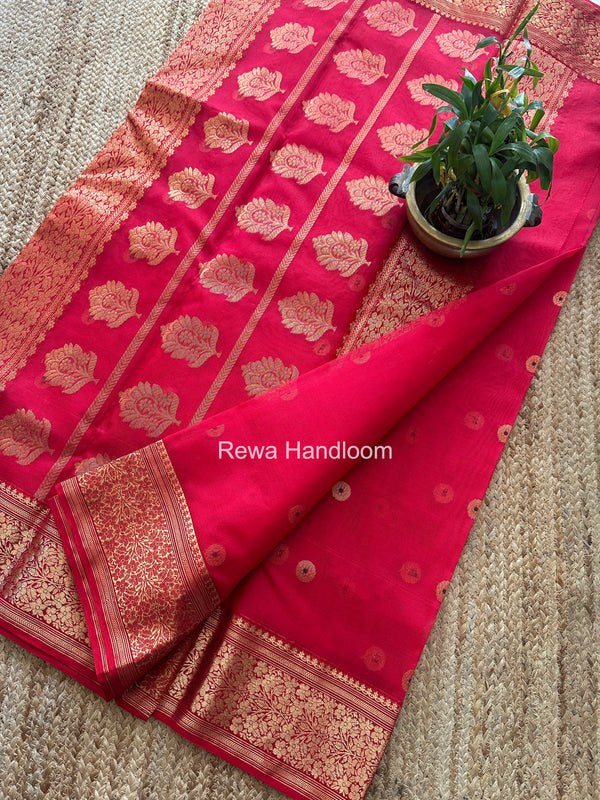Red Chanderi Katan Silk Nakshi Border Saree KSS06