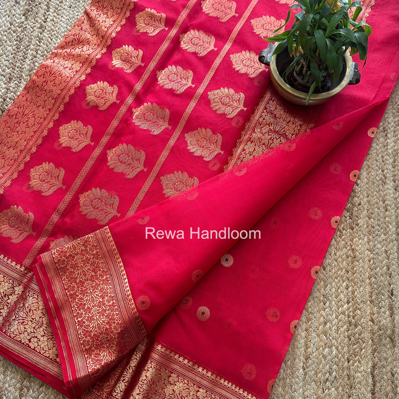 Red Chanderi Katan Silk Nakshi Border Saree KSS06