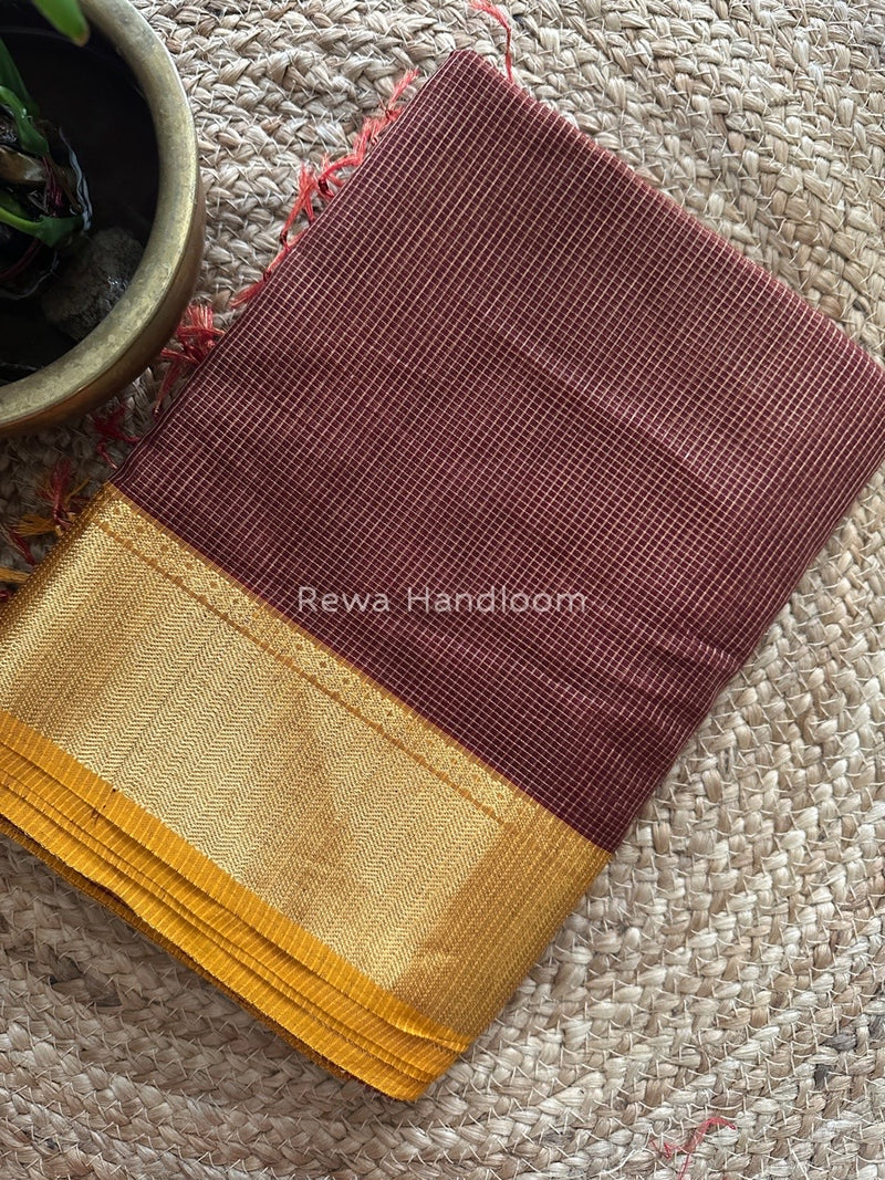 Exclusive Maheshwari Maroon Tissue Silk Saree ZTS093