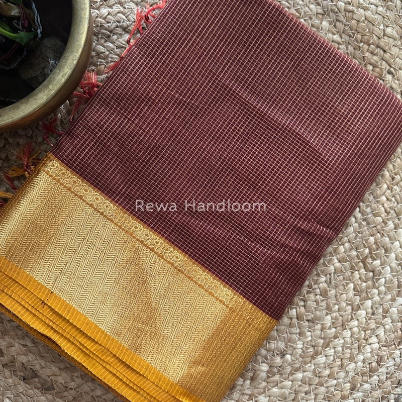 Exclusive Maheshwari Maroon Tissue Silk Saree ZTS093