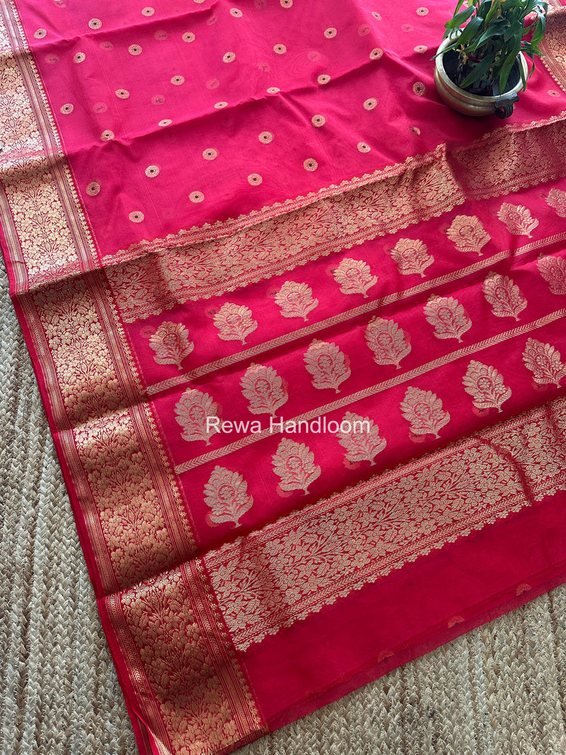 Red Chanderi Katan Silk Nakshi Border Saree KSS06