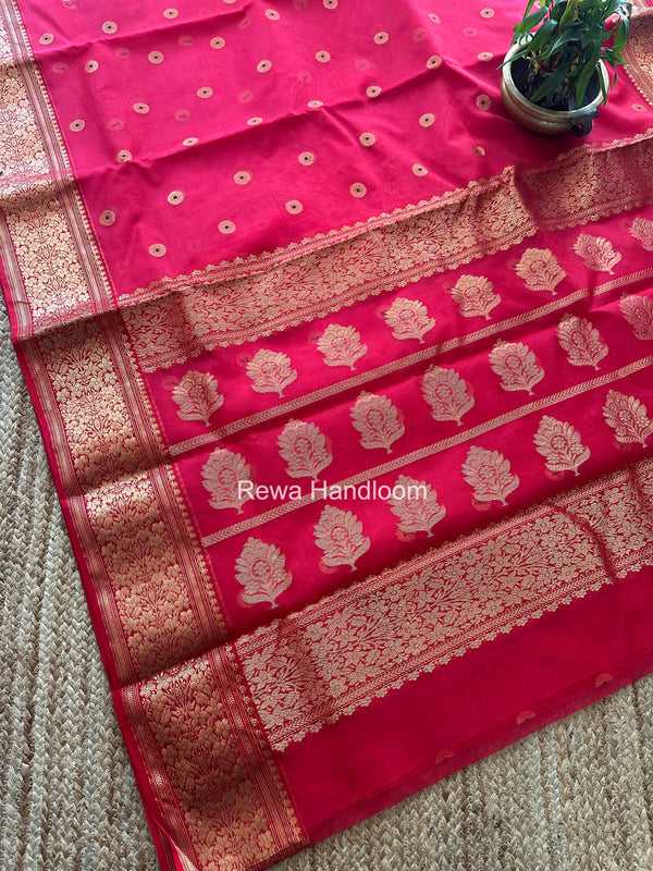 Red Chanderi Katan Silk Nakshi Border Saree KSS06
