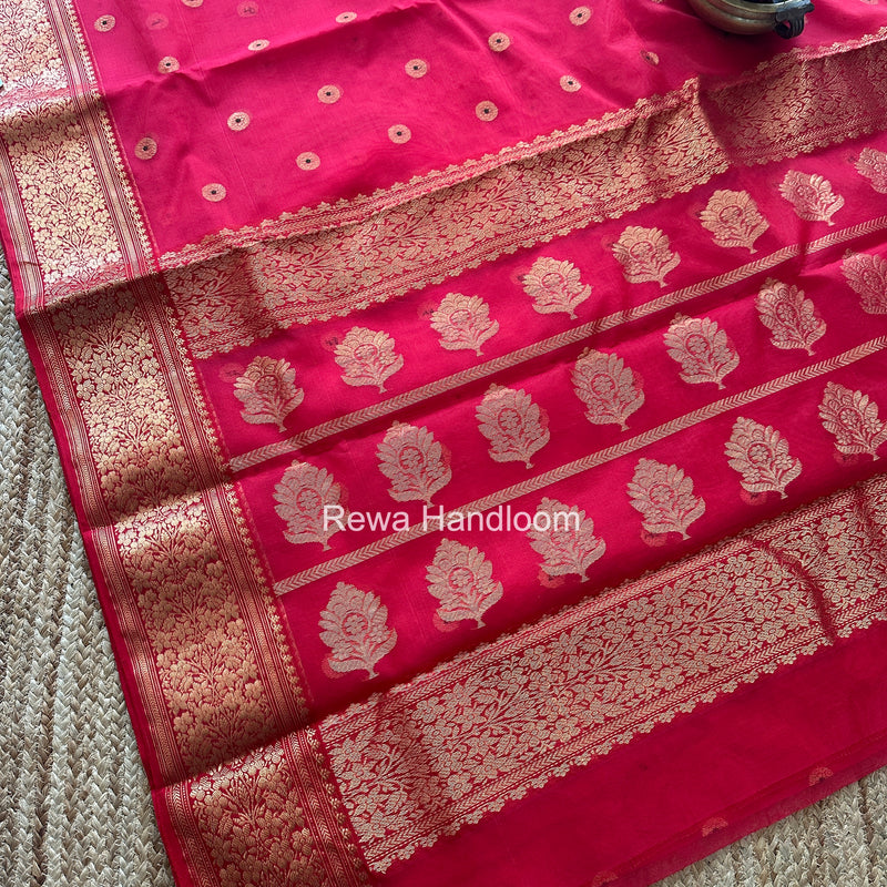 Red Chanderi Katan Silk Nakshi Border Saree KSS06