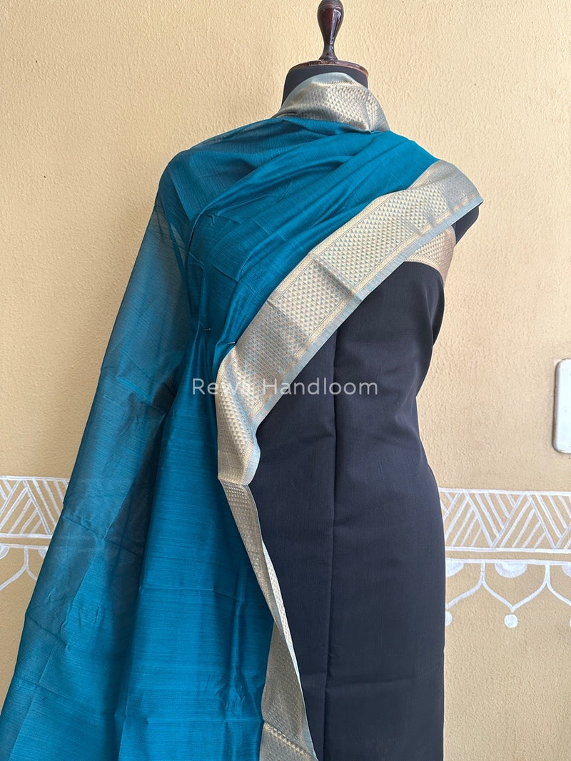 Maheshwari Black-Rama Green Top-Dupatta Suit ZPS09