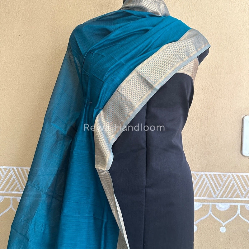 Maheshwari Black-Rama Green Top-Dupatta Suit ZPS09
