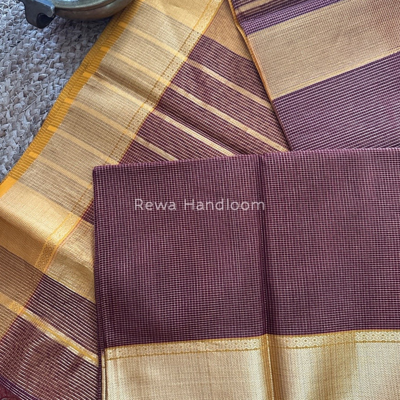 Exclusive Maheshwari Maroon Tissue Silk Saree ZTS093