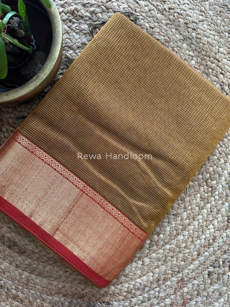 Exclusive Maheshwari Mustard Tissue Silk Saree ZTS096