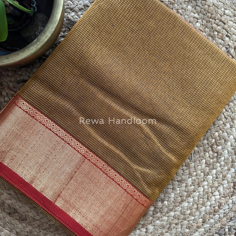 Exclusive Maheshwari Mustard Tissue Silk Saree ZTS096