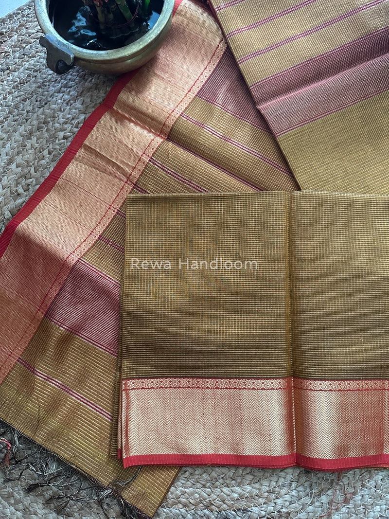 Exclusive Maheshwari Mustard Tissue Silk Saree ZTS096