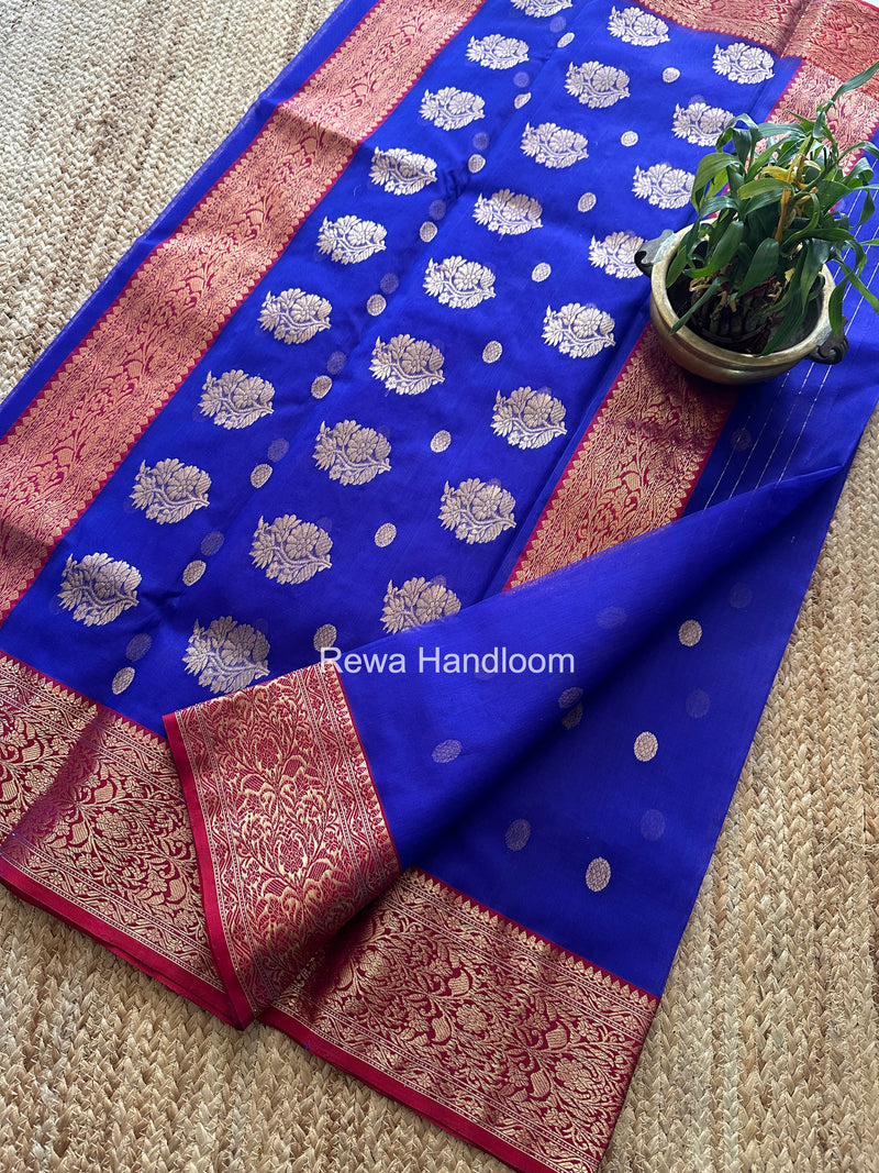 Blue Chanderi Katan Silk Nakshi Border Saree KSS04