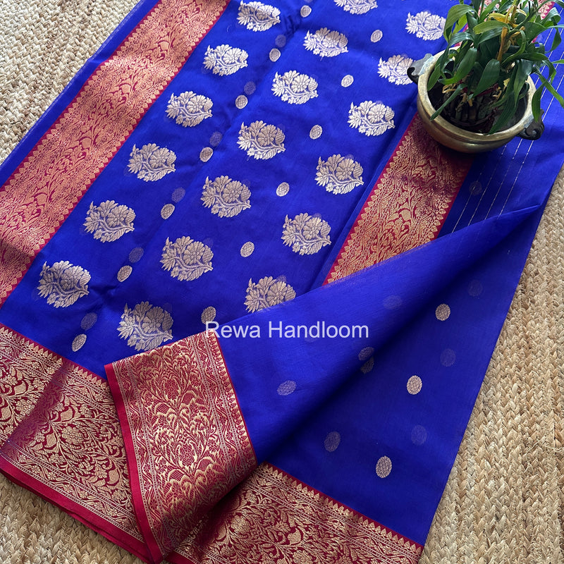 Blue Chanderi Katan Silk Nakshi Border Saree KSS04