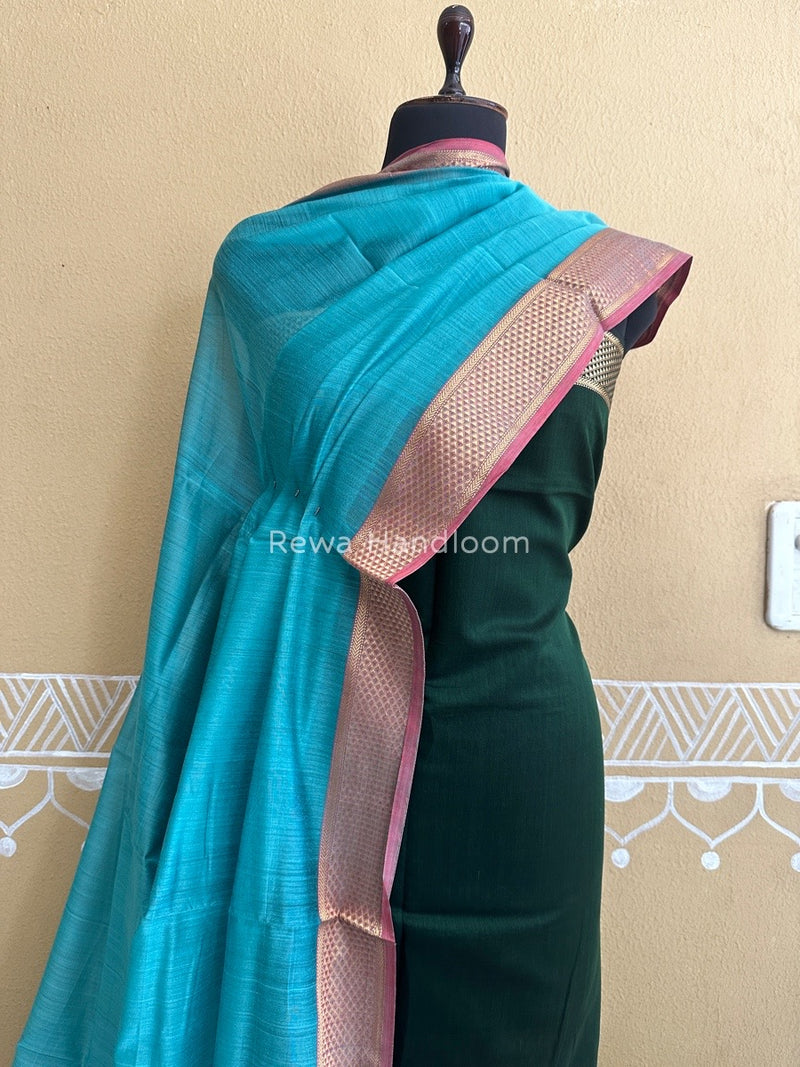 Maheshwari Bottle Green-Aqua Green Top-Dupatta Suit ZPS07