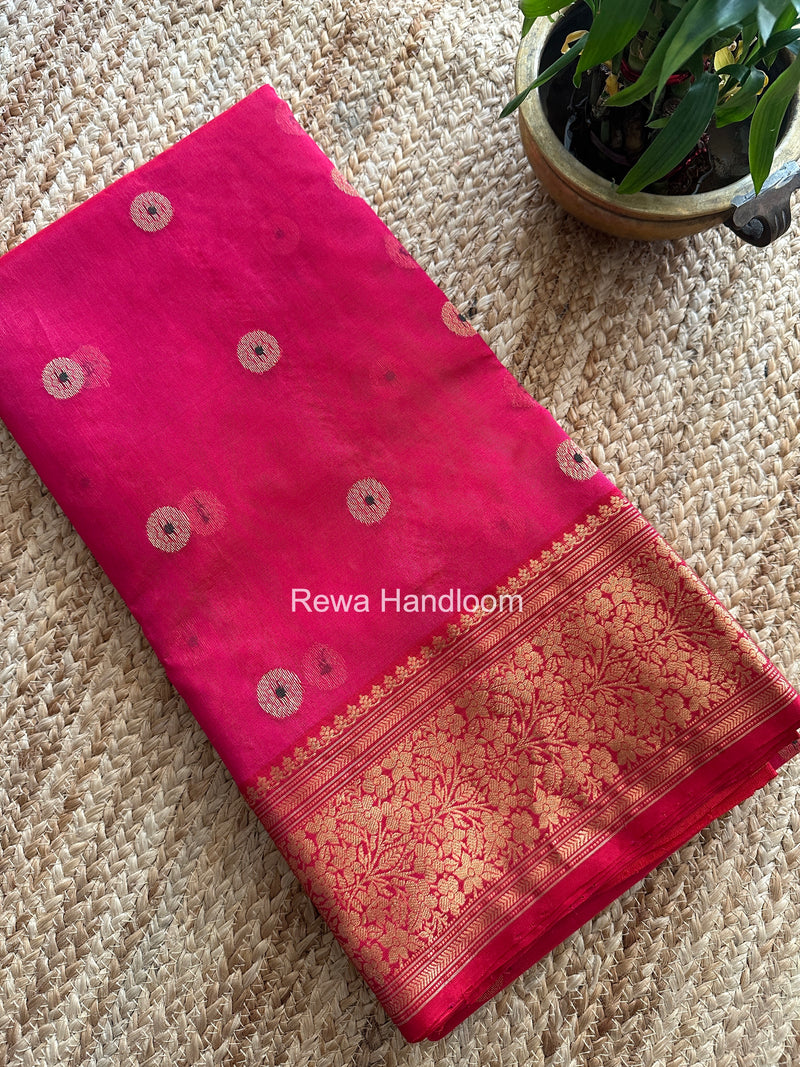 Pink Chanderi Katan Silk Nakshi Border Saree KSS03