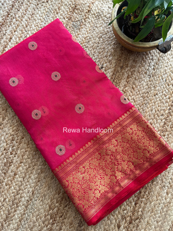 Pink Chanderi Katan Silk Nakshi Border Saree KSS03