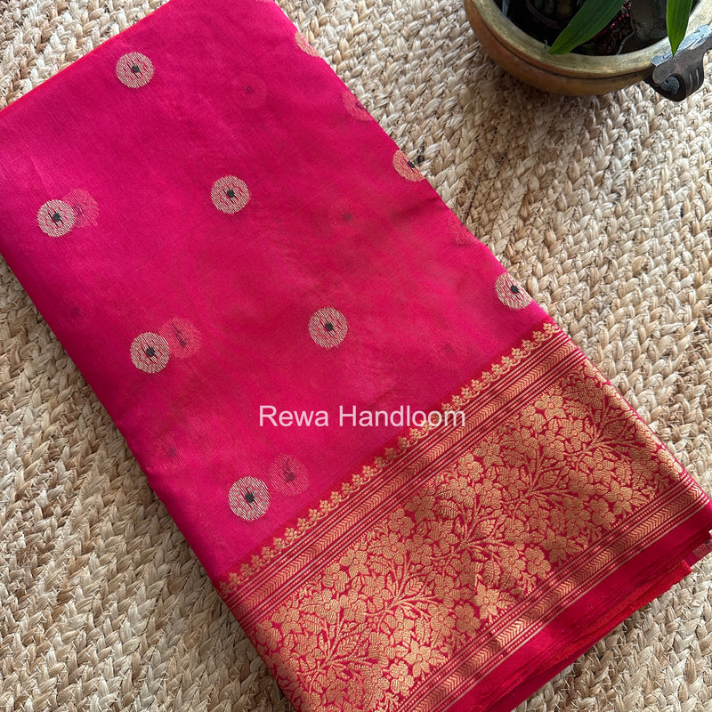 Pink Chanderi Katan Silk Nakshi Border Saree KSS03