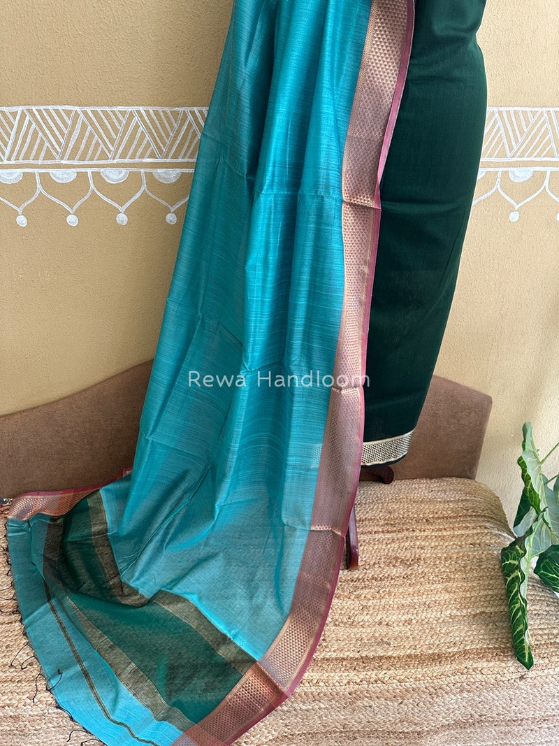 Maheshwari Bottle Green-Aqua Green Top-Dupatta Suit ZPS07