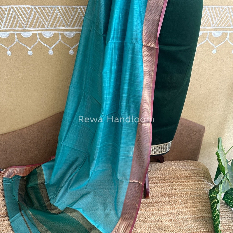 Maheshwari Bottle Green-Aqua Green Top-Dupatta Suit ZPS07