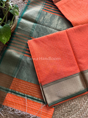 Maheshwari Orange Zari Checkered Sarees-ZCHX028