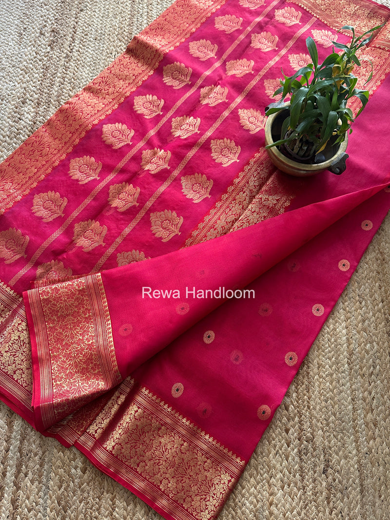 Pink Chanderi Katan Silk Nakshi Border Saree KSS03