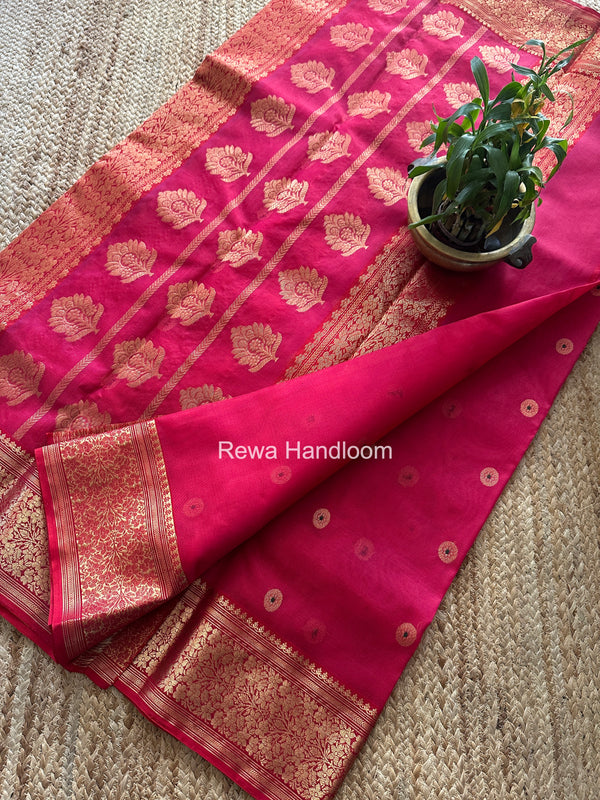Pink Chanderi Katan Silk Nakshi Border Saree KSS03