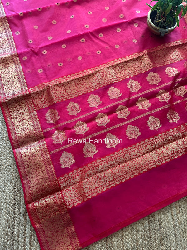 Pink Chanderi Katan Silk Nakshi Border Saree KSS03