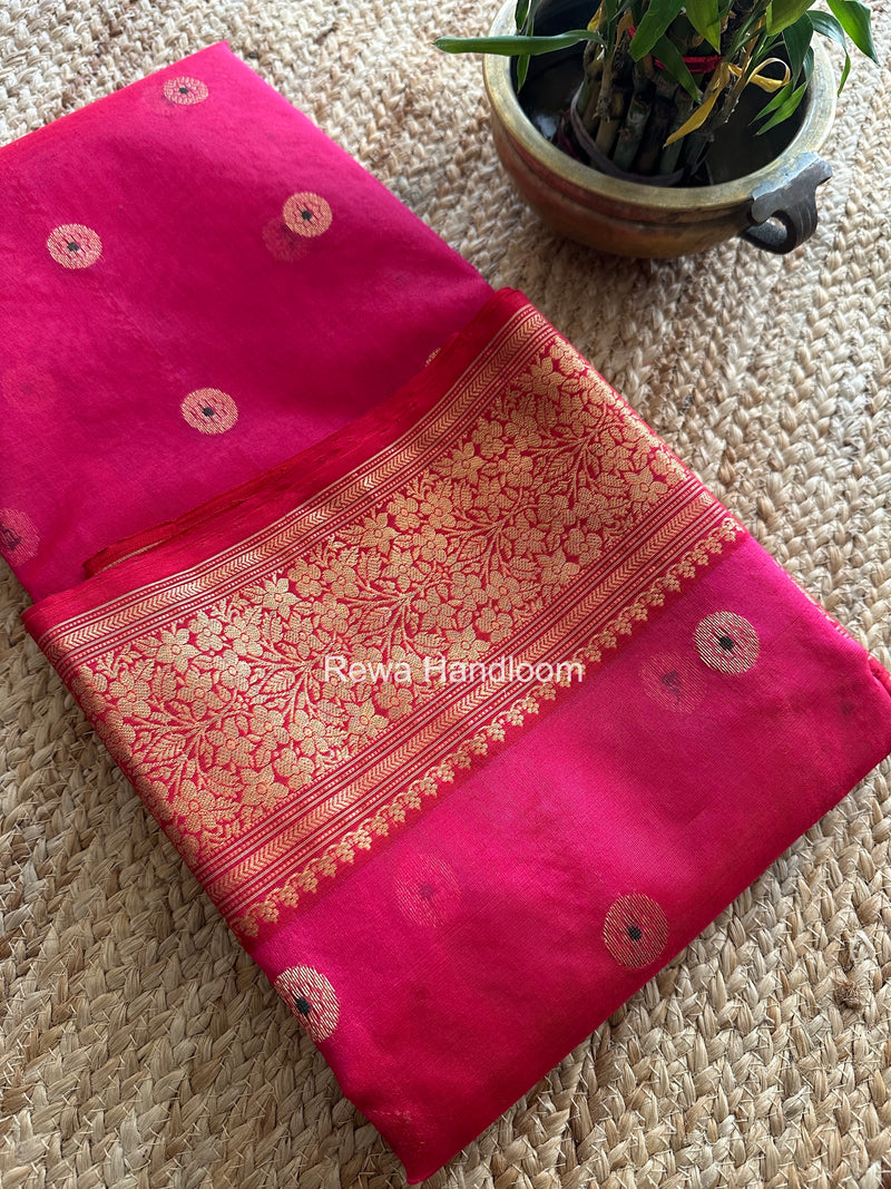 Pink Chanderi Katan Silk Nakshi Border Saree KSS03