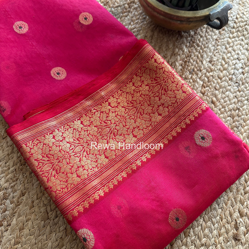 Pink Chanderi Katan Silk Nakshi Border Saree KSS03