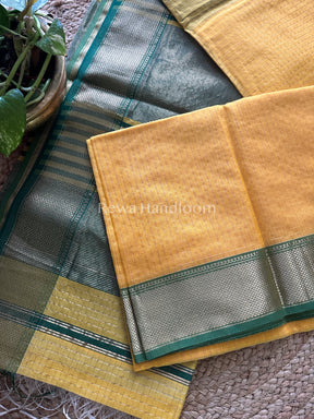 Maheshwari Yellow Zari Checkered Sarees-ZCHX021