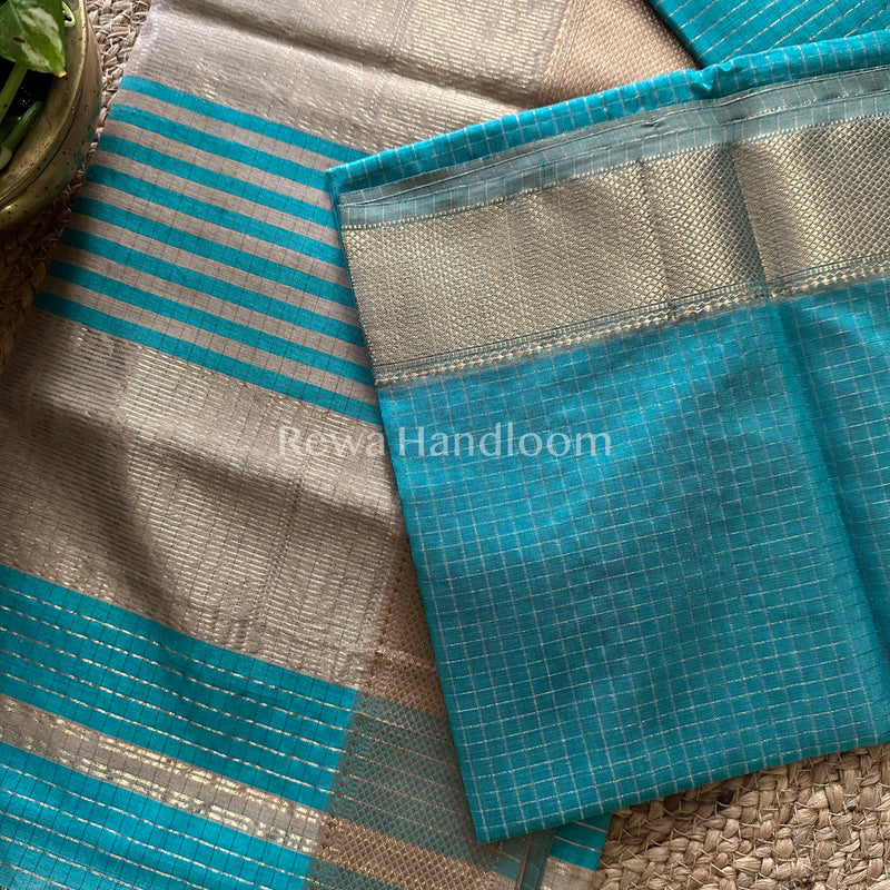 Maheshwari Firozi Zari Checkered Sarees-ZCHX022